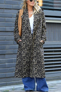 Leopard Affair Animal Print Epaulettes Long Sleeve Pocketed Lapel Midi Trench Coat