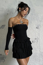 Vintage Long Sleeve Off Shoulder Mini Dress