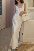 Satin Draped Sash Cami Bodycon Maxi Mermaid Silk Dress