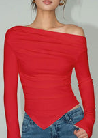 Scarlet Asymmetrical Long Sleeve Top