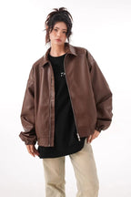 Vintage PU Leather Lapel Jacket