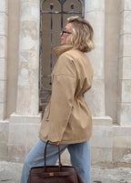 Beige Drawstring Waist Coat - Modern Mid-Length Jacket