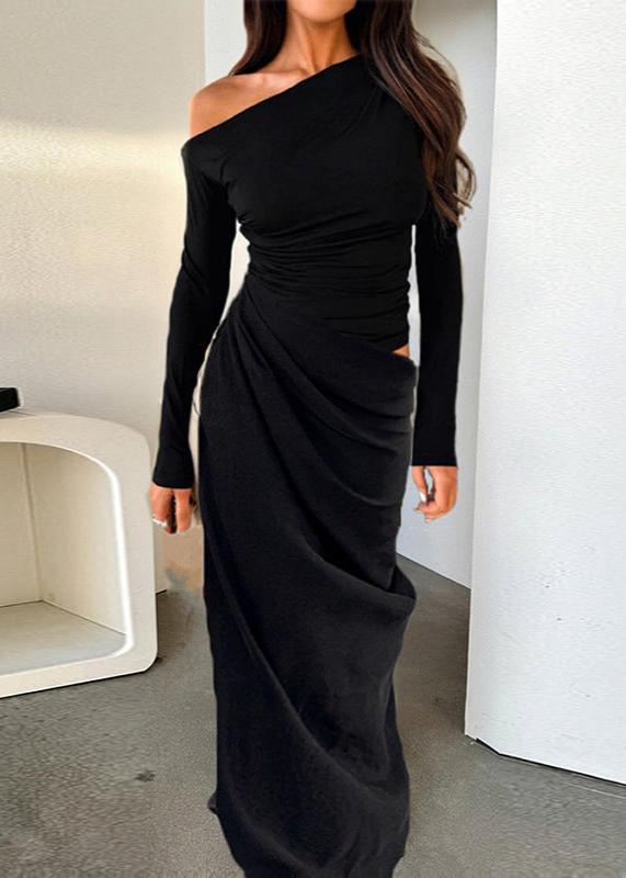 Elegant Asymmetrical Off Shoulder Pleated Dress