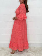 Embroidery Anglaise Frill Sleeve Midi Dress