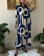 Simona Minimalist Long Sleeve Dress with Print Designer Edit
