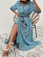 Fresh Print Maxi Dress-Blue