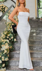 White Draped Corset Maxi Dress