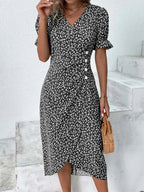 Fresh Short Sleeve Green Midi Dress