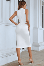 Pam High Neck Cut Out White Bandage Dress