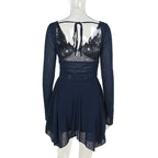 Cosmic Elegance V Neck Dress Blue