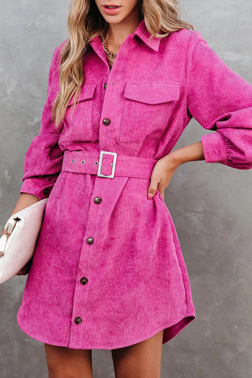 Catch Your Self Corduroy Button Up Mini Dress - 5 Colors