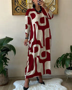 Simona Minimalist Long Sleeve Dress with Print Designer Edit