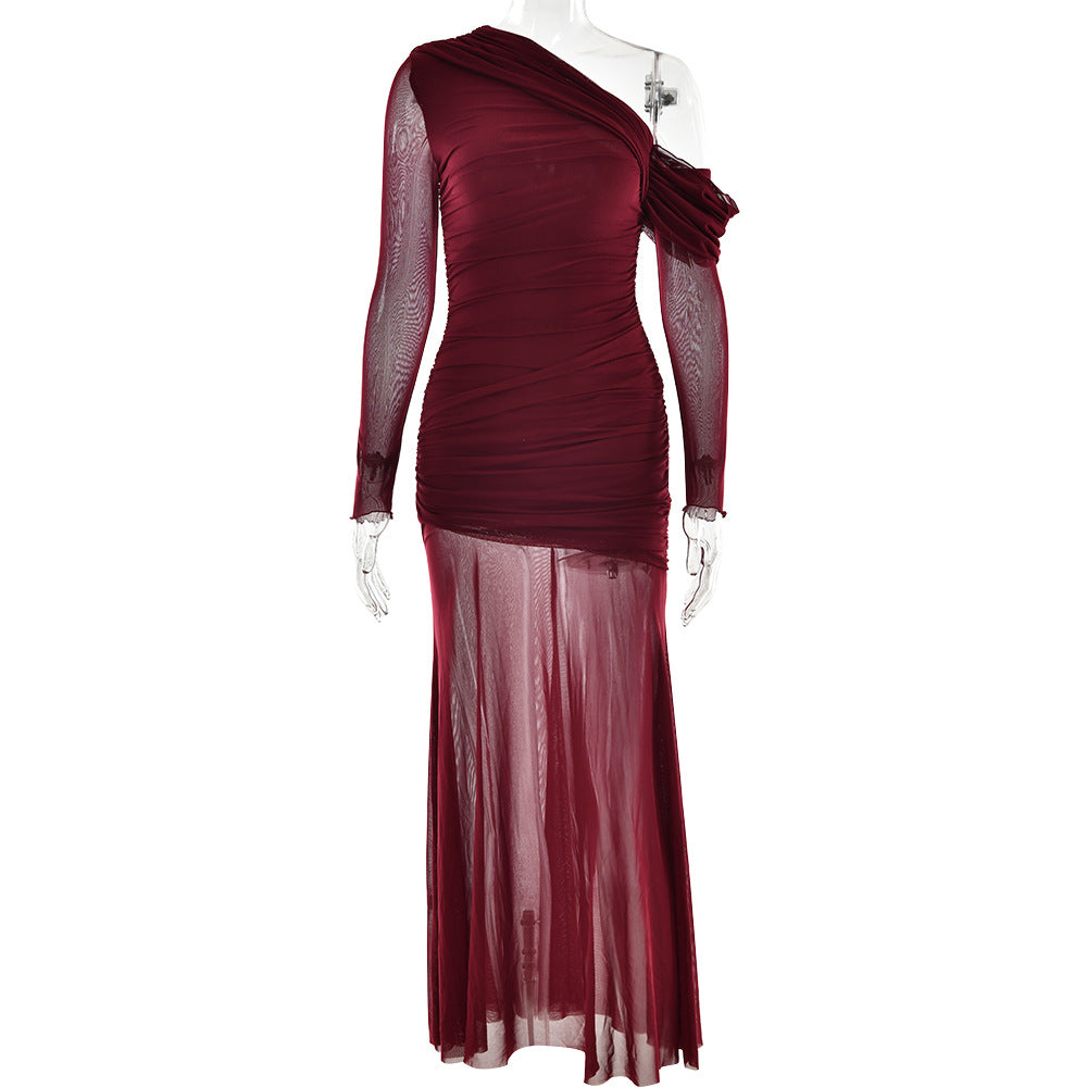Soprano One Shoulder Dress Maroon