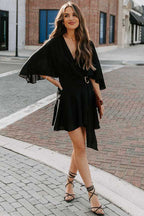 Feminine Love Cape Short Sleeve Wrap Mini Dress - 2 Colors