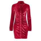 Button-through turnover collar ruched dress - Final Sale