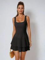 Sleeveless Wide Pleated Square Neck Dress