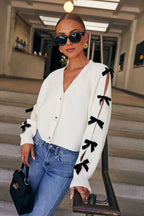 Cozy Forecast Bow Embellished Knit Cardigan