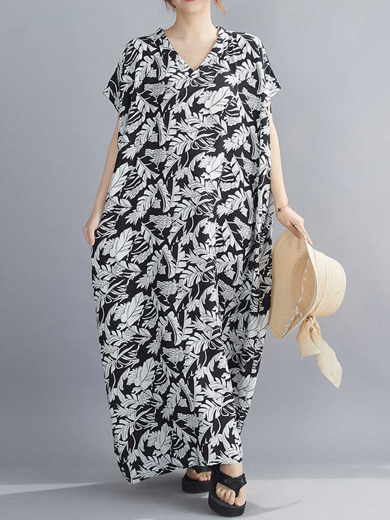 Someone Believe you Leaf Printed Kaftan Dress