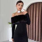 Onyx Fur Midi Dress Black
