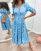 Soledad Aesthetic V Neck Dress with Polka Dots Evening Wear Edit