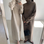 Alba Exclusive Warm Sweater Dress with Long Sleeves and Stand Up Collar Chic Silhouette Collection