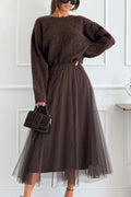 Gisella Tulle High-rise Elastic Waist Layered Flowy Midi Skirt