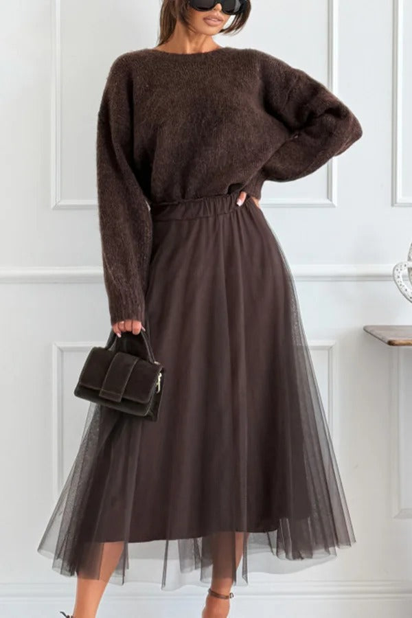 Gisella Tulle High-rise Elastic Waist Layered Flowy Midi Skirt
