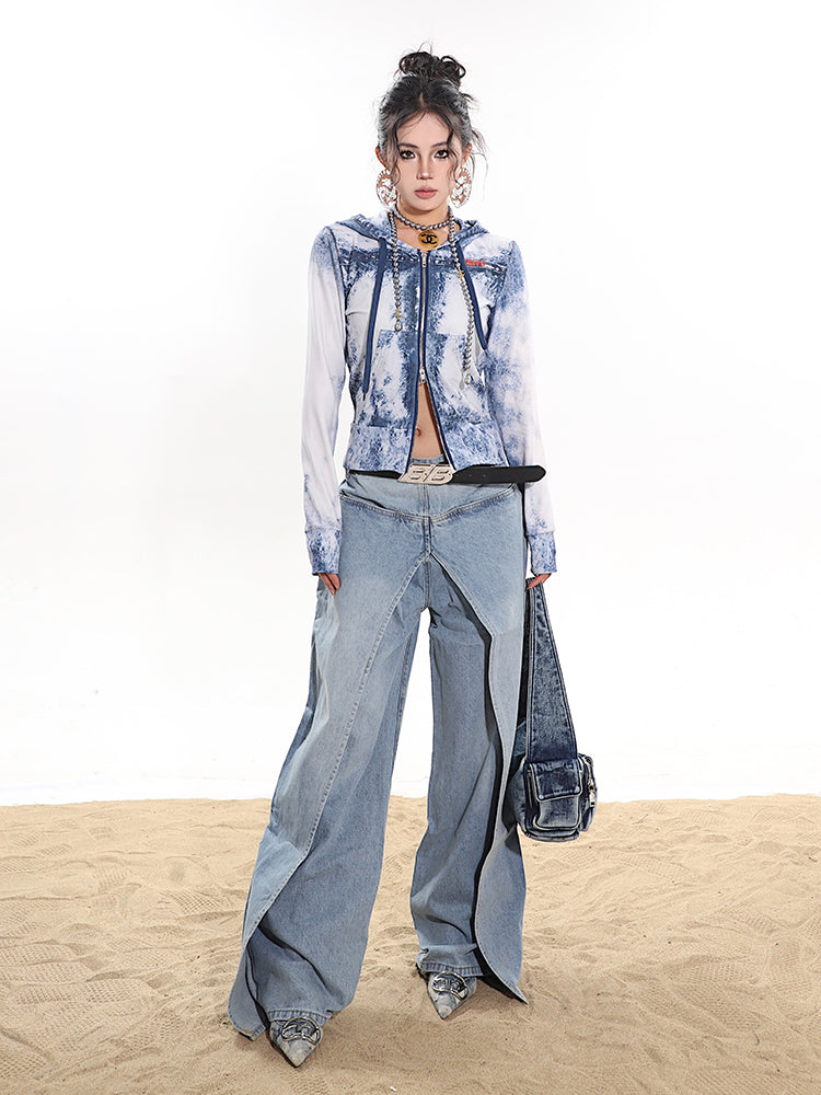 Fake two-piece high-end hot girl denim skirt