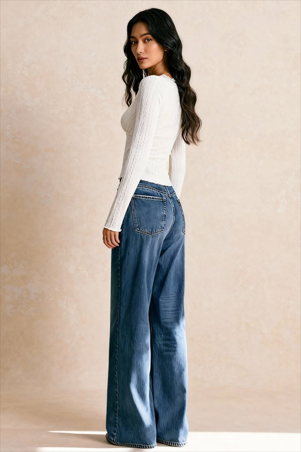 Elegant Lace VNeck Slim Fitted Long Sleeve Tee