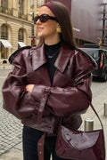 Retro Notch Lapel Vegan Leather Coat
