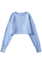 Round Neck Solid Color Loose Casual Long Sleeve Super Short Knitted Sweater