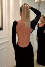 Backless Chain Long Sleeve Split Party Dress