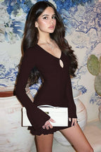 V Neck Flare Sleeve Bodycon Dress