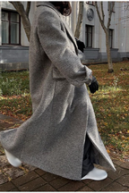 Elegant Wool Lapel Single Button Pocket Office Overcoat