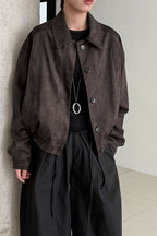 Short Suede Lapel Collar Jacket