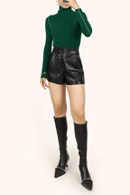 Black Vegan Leather Pleat Detail High Rise Shorts