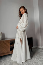 Cotton Cutout Tie Waist Long Sleeve Maxi Dress