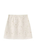 Pure White 3D Lace Embroidered High-Waisted Skirt