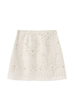 Pure White 3D Lace Embroidered High-Waisted Skirt