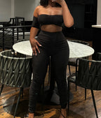 Ruched Off Shoulder Two Piece Pants Set