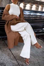 Solid Color Long Sleeve Wool Overcoat