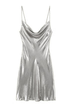 Cowl Neck Metallic Slip Mini Dress