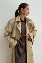 Extra Long Belted Waist Cotton Overcoat