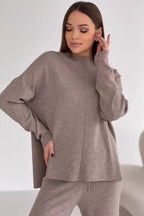 Slit Detail Sweater Wide Pants Knit Set