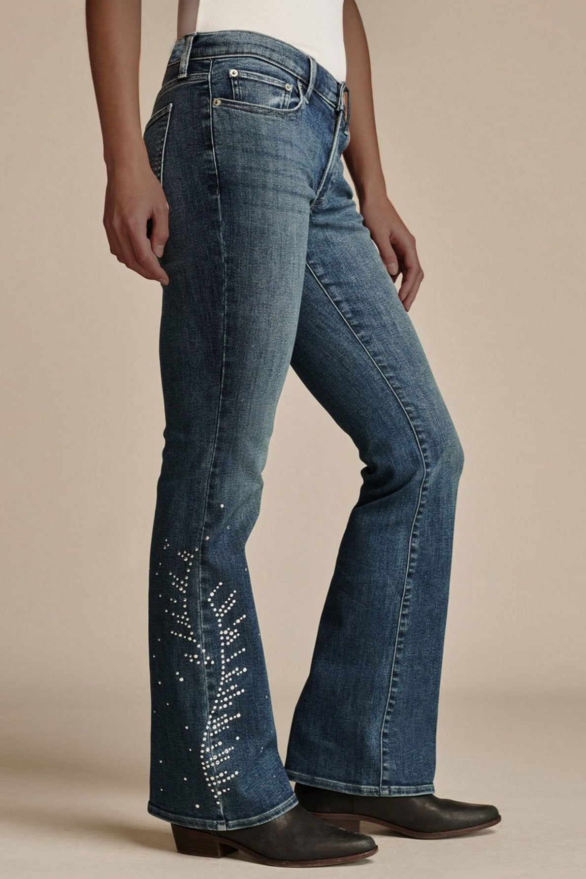 Chic Stretch Rhinestone Trim Flare Jeans