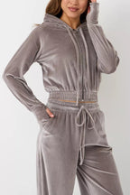 Fashion Zipper Open Velvet Casual Two -piece Suit