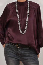SATIN BLOUSE WITH EGGPLANT COLLAR