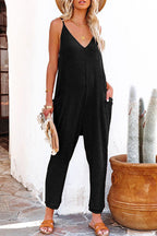 One word pleated pure color fashion jumpsuit