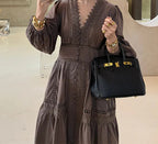 Hollow Lace Vneck Patchwork Maxi Midi Dress