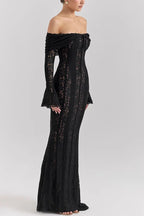 Leila Elevated Off Shoulder Floral Lace Flared Sleeve Fishtail Maxi Dress White Occasion Wear